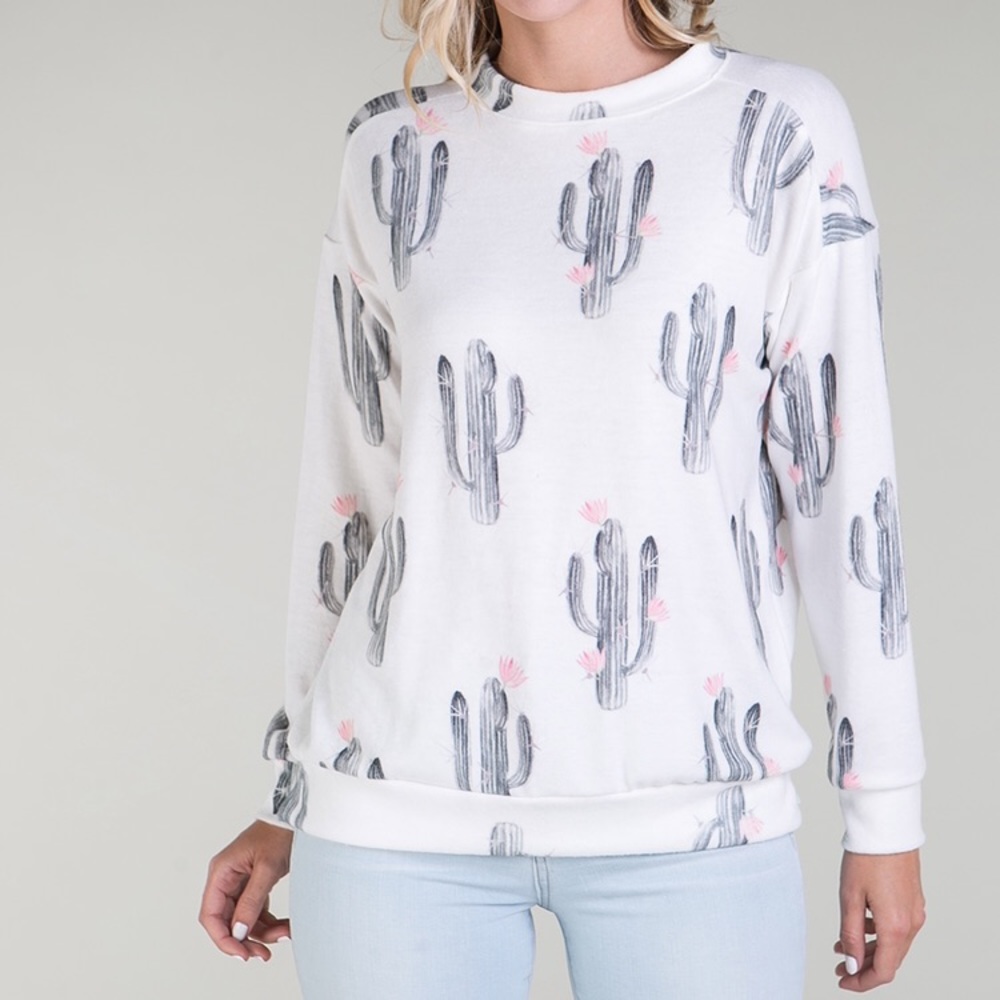 American Able Cactus Print Crew Neck